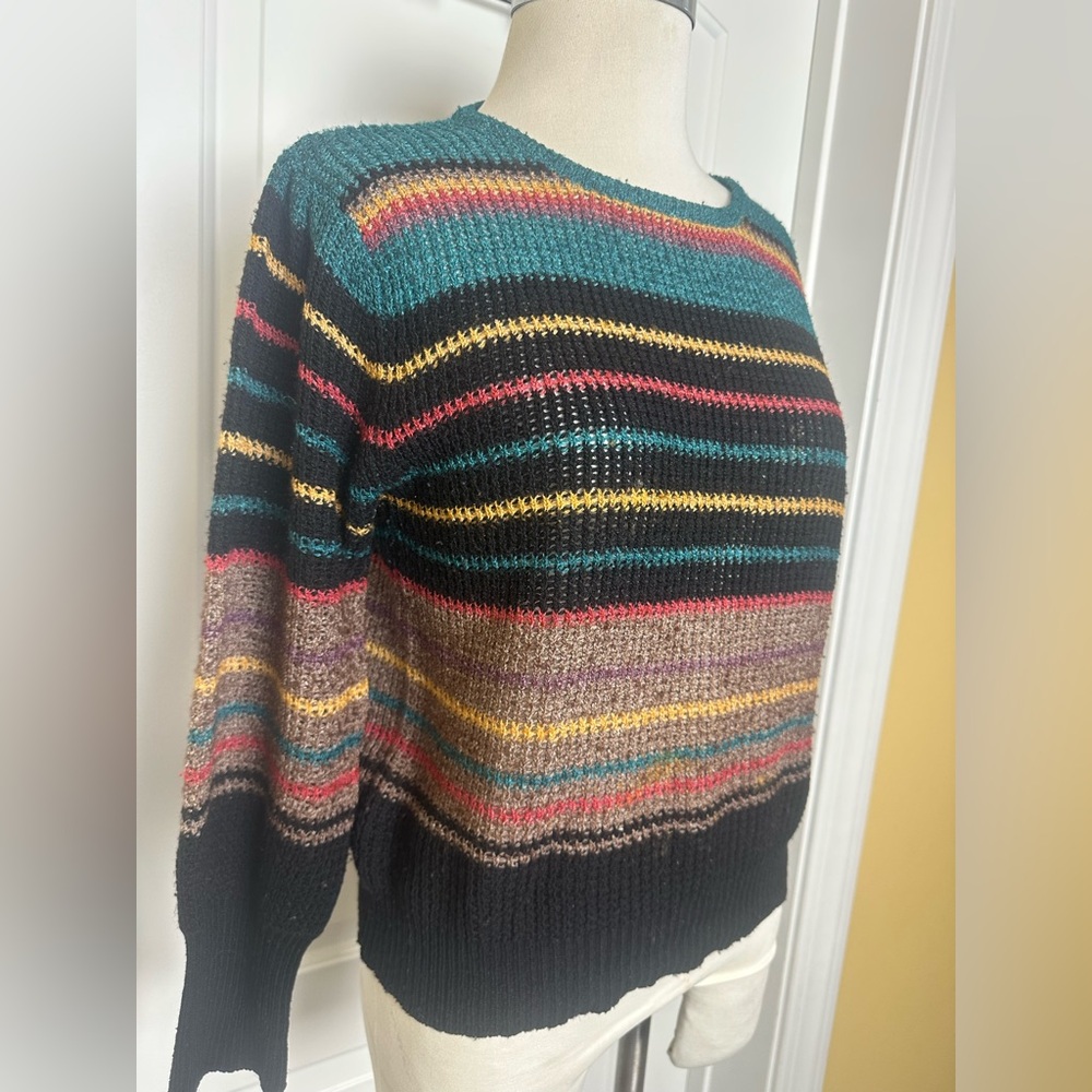 Vintage Albee turquoise and black striped women’s sweater size small